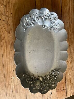 Lenox Silver-Tone Scalloped Fruit Motif Serving Platter